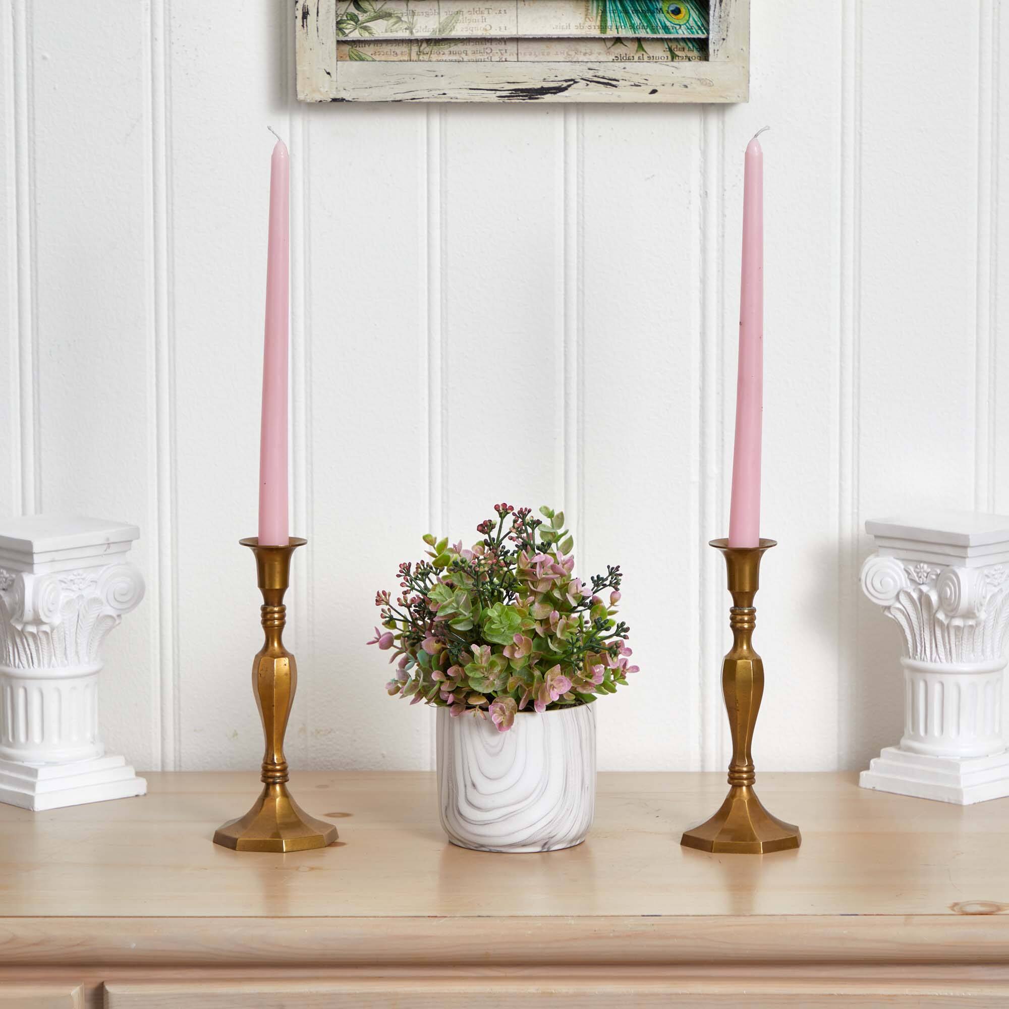 9" Purple Eucalyptus Plant In Marble Finished Vase